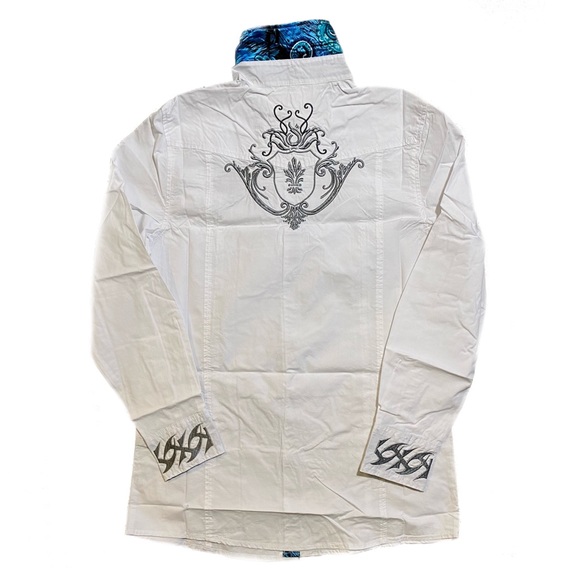 COPY - Platini Men’s Embroidered Button Down Shirt w/ Paisley Pattern Trim Sz M… - Picture 3 of 10